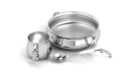 Silver Dinner Set for Baby and Child - 123 Numbers Feeding Set