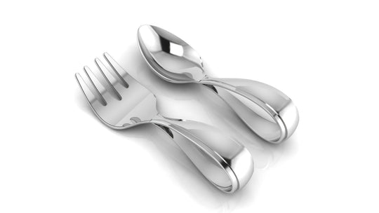 Silver Baby Spoon and Fork Set - Classic Loop