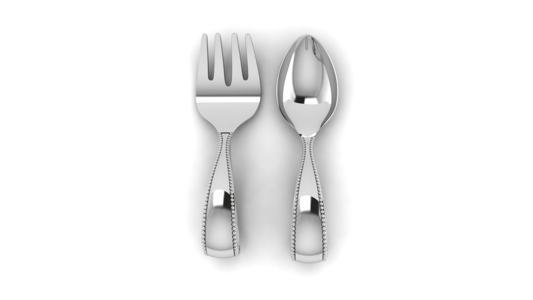 Sterling Silver Baby Spoon & Fork Set - Beaded Loop