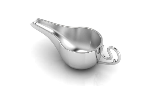Silver Baby Feeder - Round Milk / Medicine Porringer with a Curve Handle