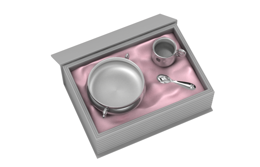 Silver Plated Gift Set for Baby - Hamper with Piggy Bowl, Cup and Spoon