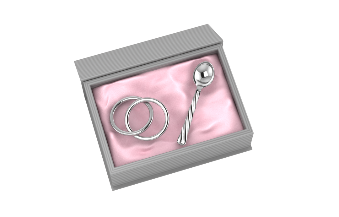 Silver Plated Gift Set for Baby - Hamper with 2 Ring Rattle and Twisted spoon