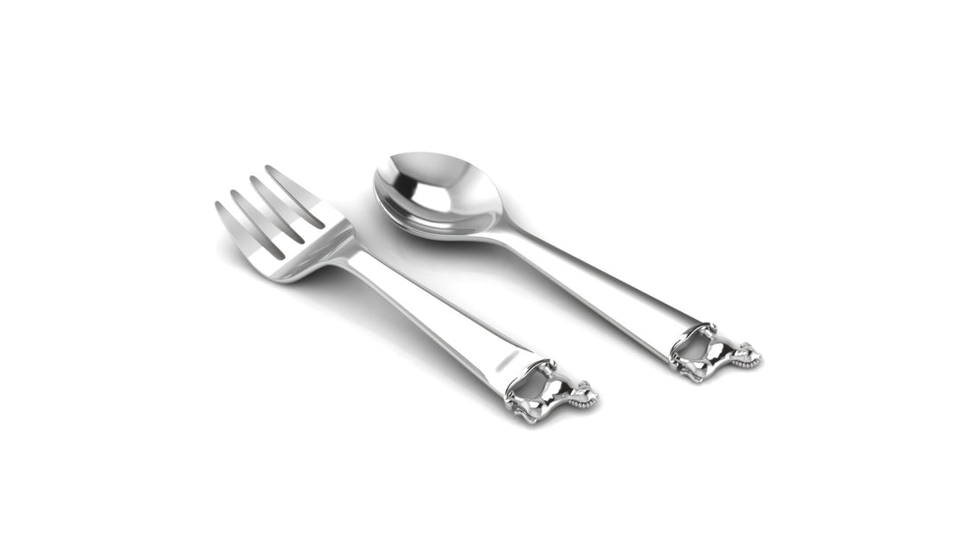 Silver Plated Gift Set for Baby - Hamper with Horse Porringer Bowl & Spoon Fork set