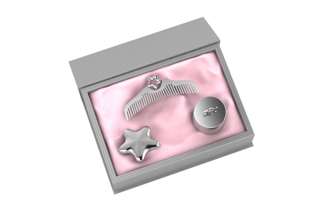 Silver Plated Gift Set for Baby - Hamper with Two Star Boxes and Star Comb