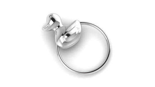 Silver Gift Set for Baby - Hamper with ID Bracelet and Duck Ring Rattle