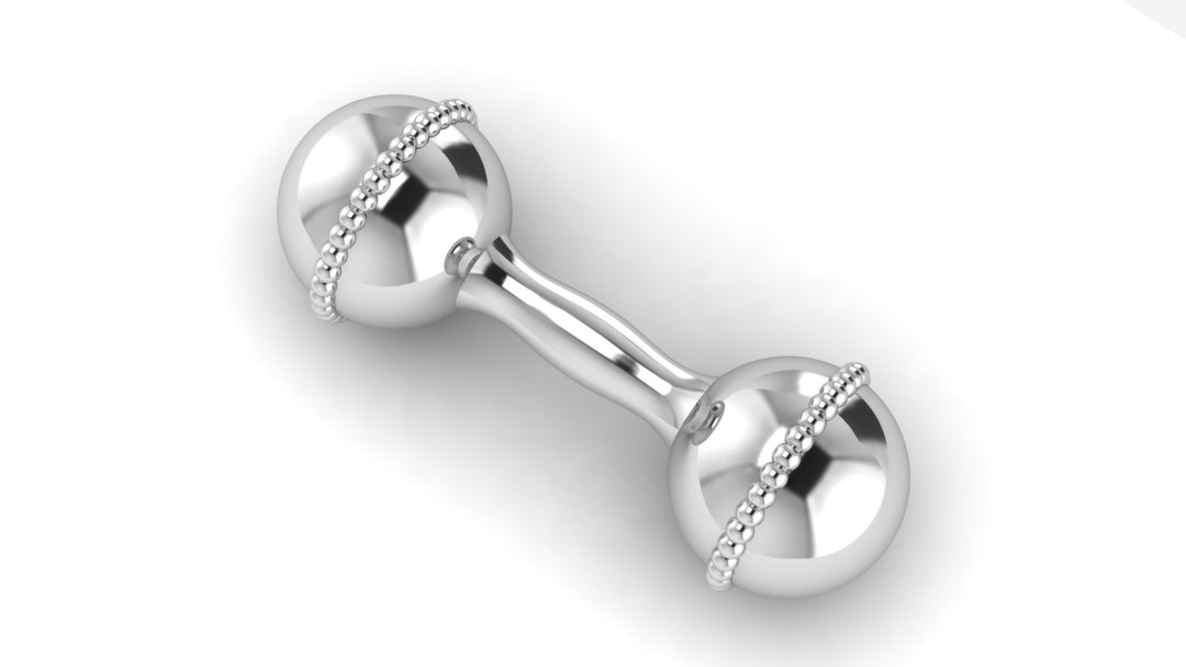 Silver Tiny Tot  Beaded Dumbbell Rattle