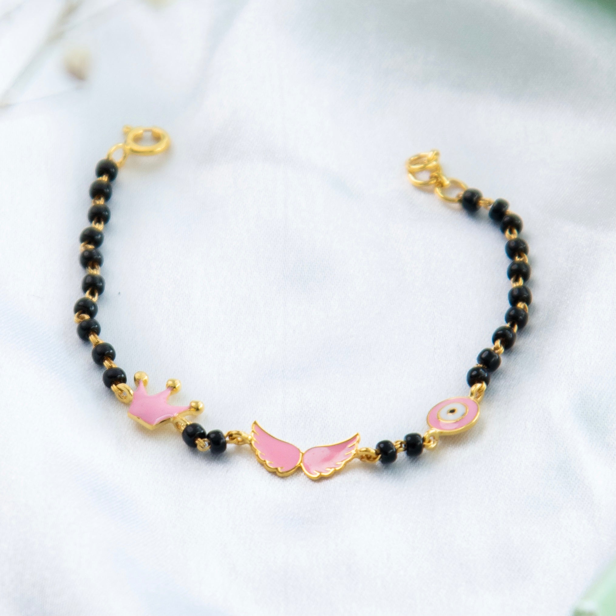 Pink Angel Gold Nazariya for babies — BIS Hallmarked gold evil eye, by Rajasi Jindal