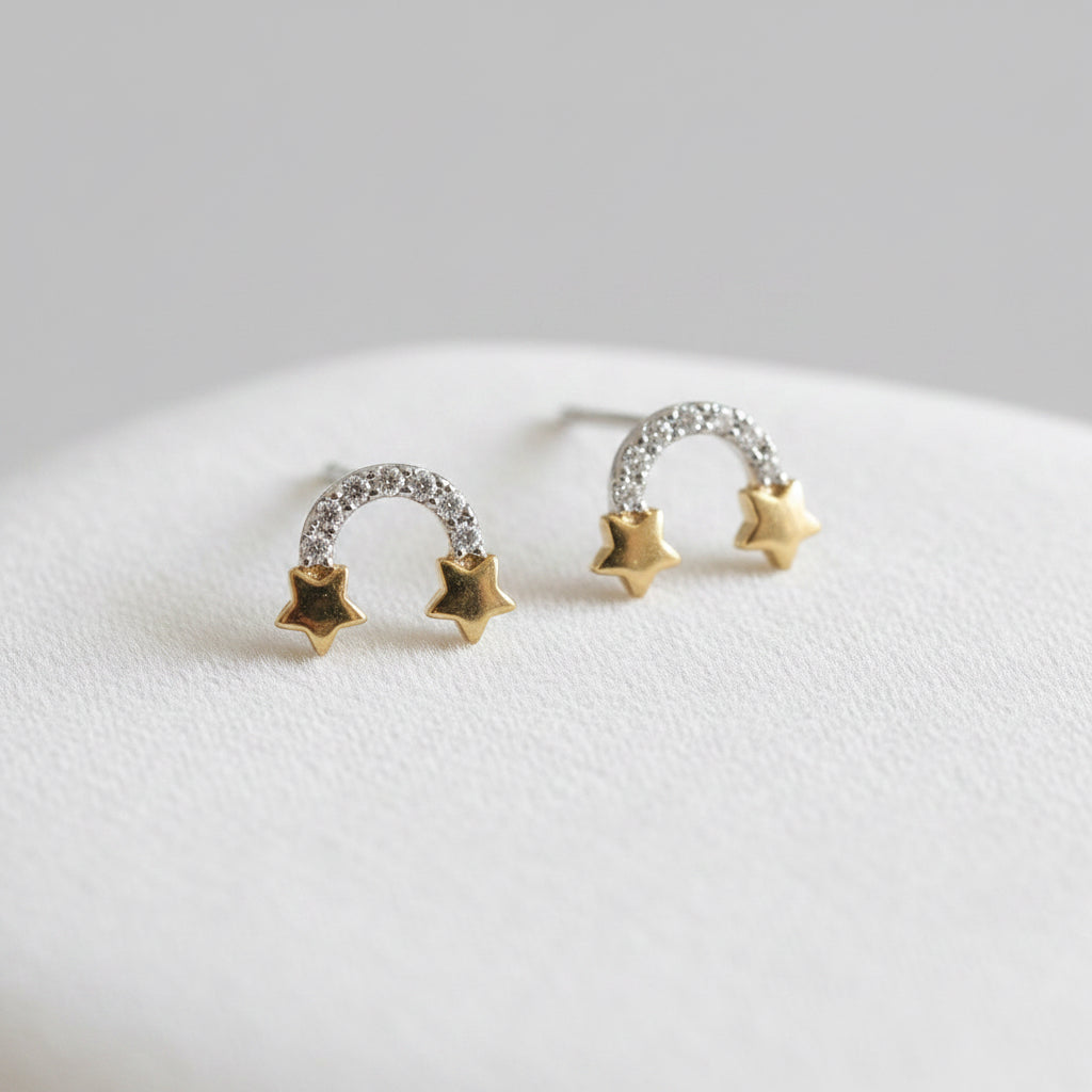 Rainbow and Stars Gold Earrings