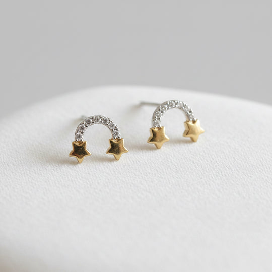 Rainbow and Stars Gold Earrings