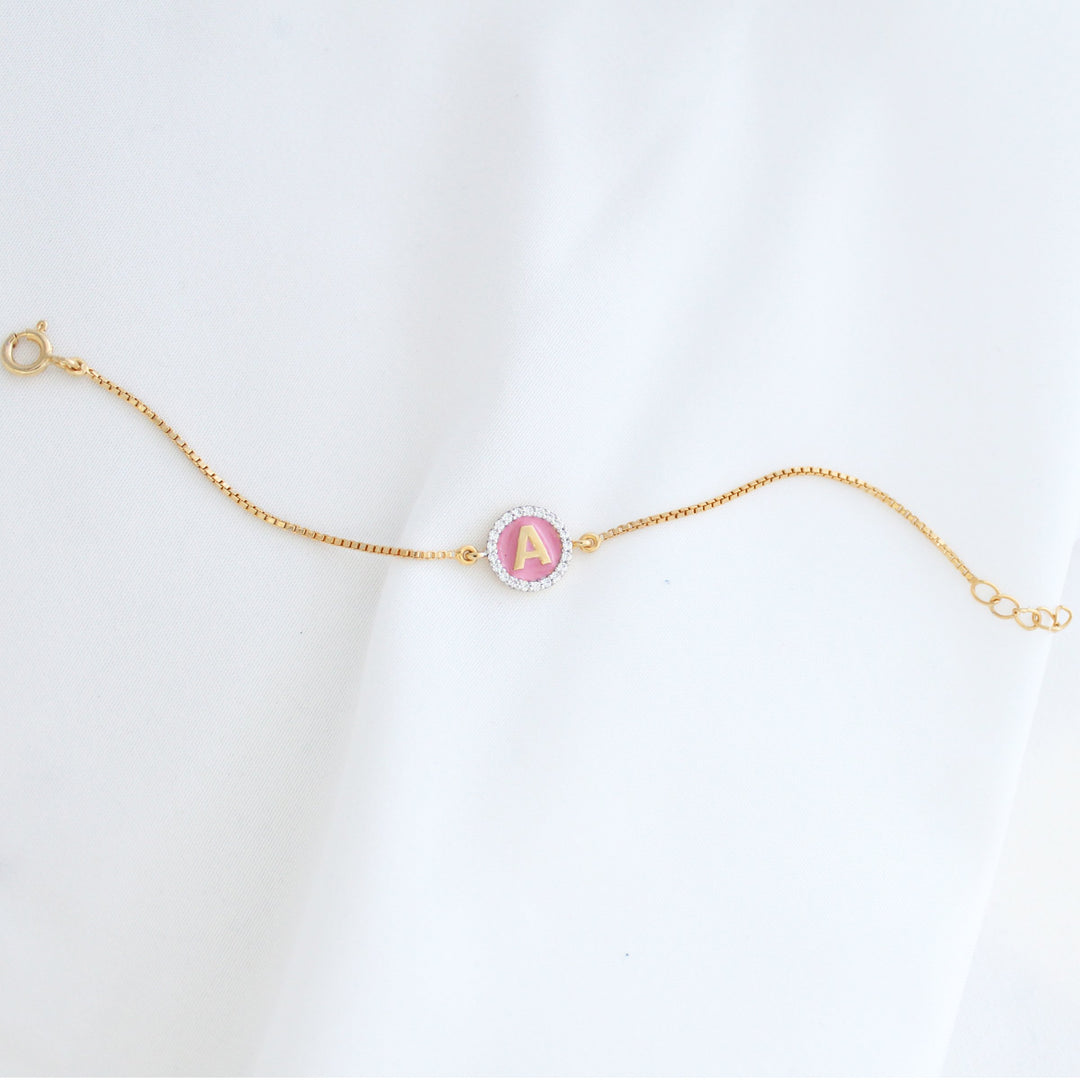 Initial Pink Silver Bracelet