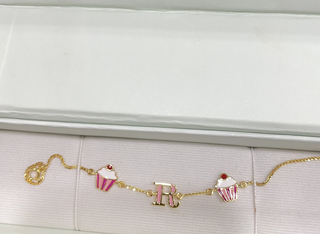 Cupcake Charm Gold Bracelet