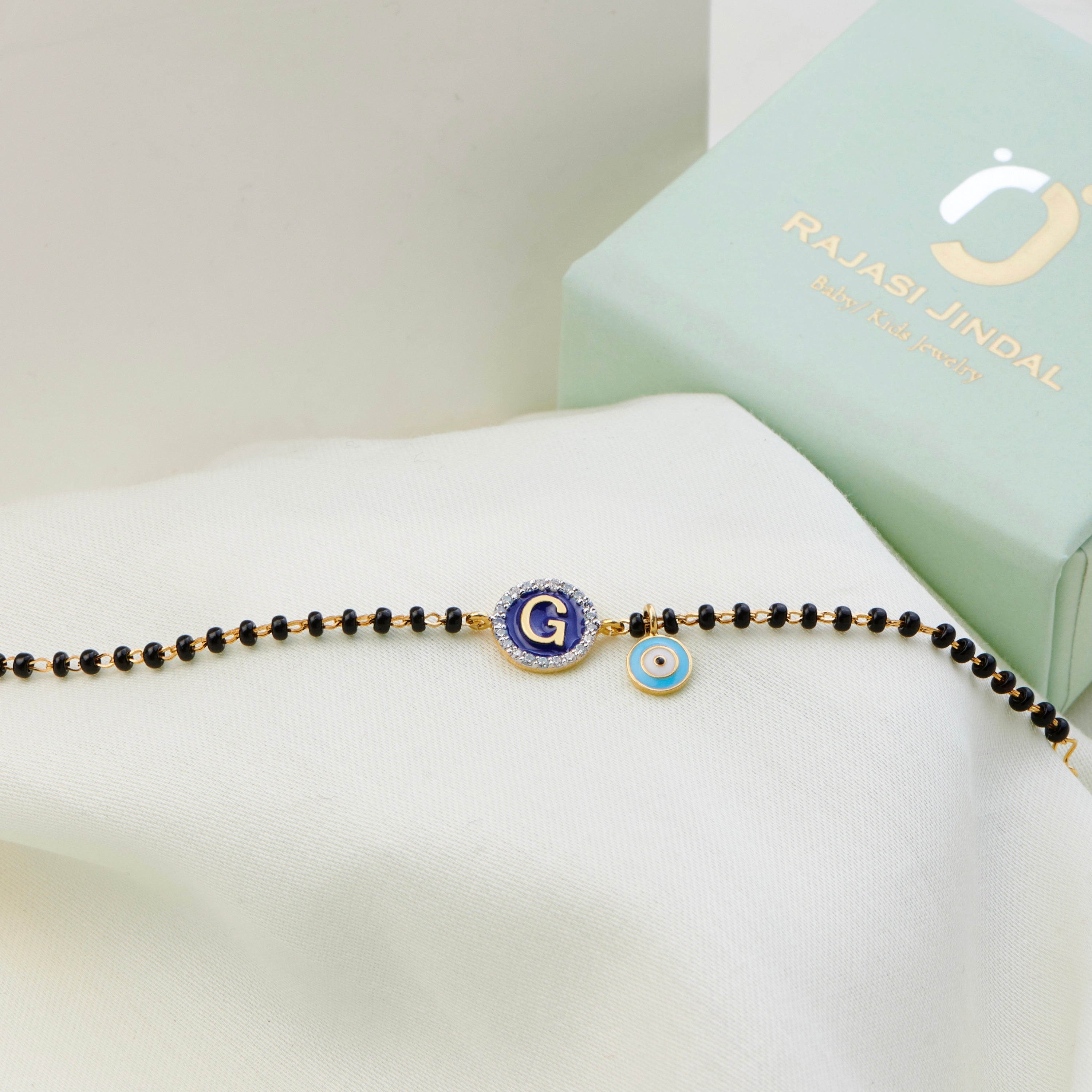 Initial Evil Eye Gold Nazariya for babies — BIS Hallmarked gold evil eye, by Rajasi Jindal