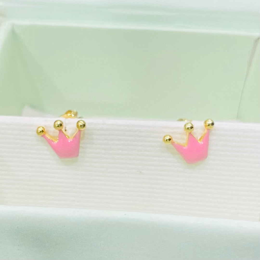 Pink Crown Princess Gold Earrings