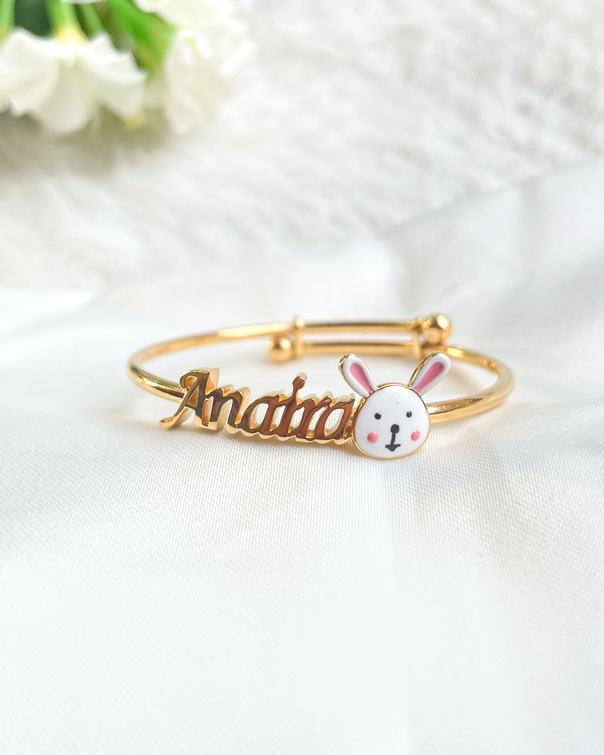 Bunny Custom Name Adjustable Bangle for babies and kids — BIS Hallmarked, by Rajasi Jindal