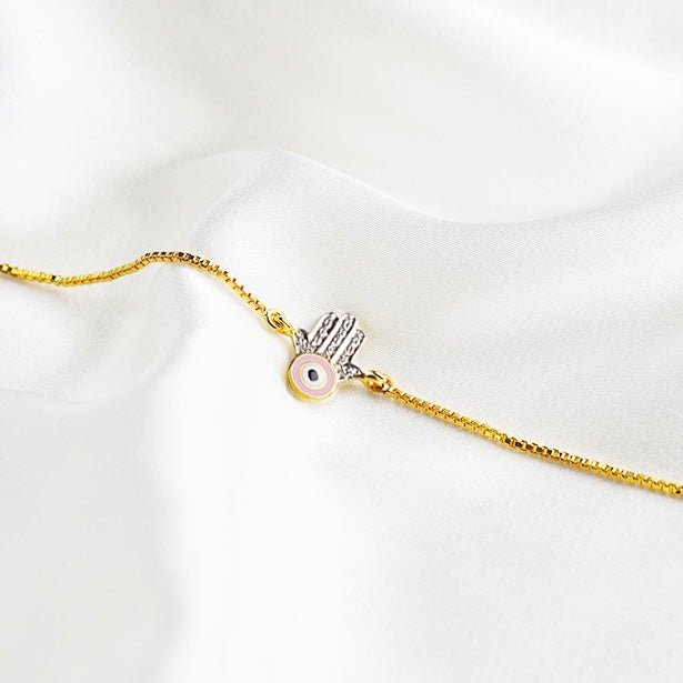 Pink Hamsa Evil Eye Bracelet for babies and kids — BIS Hallmarked, by Rajasi Jindal
