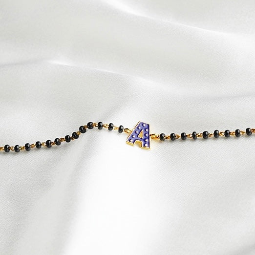 Blue Initial Gold Nazariya for babies — BIS Hallmarked gold evil eye, by Rajasi Jindal