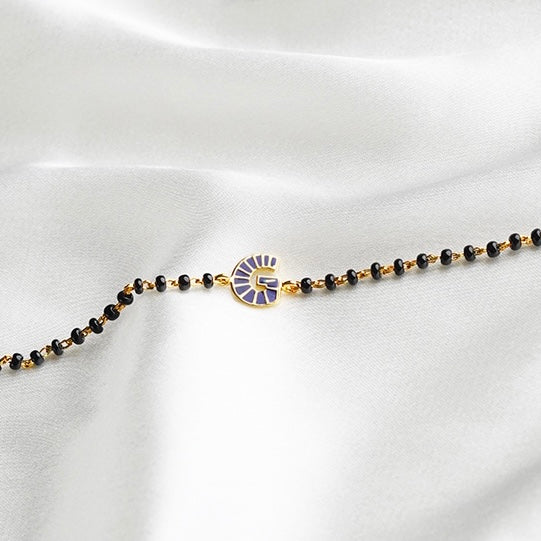 Blue Initial Gold Nazariya for babies — BIS Hallmarked gold evil eye, by Rajasi Jindal